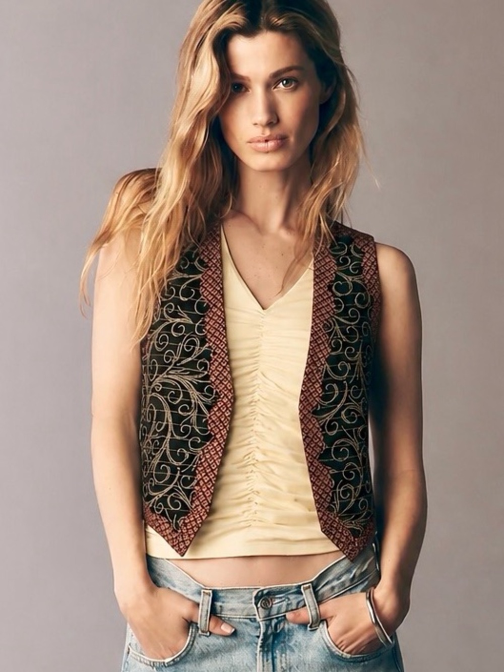 Vintage Paisley Boho Hippie Kantha Vest